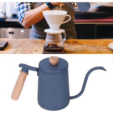 Kaffeefilterkanne aus dickem Edelstahl 304 mit Massivholzgriff, direkt vom Hersteller, 600 ml Fassungsvermögen, blau. (1/5)