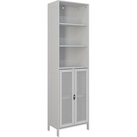 Meuble salle de bain Liora, Blanc, 48x170cm avec 2 portes, Vicco