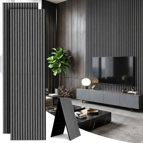 TolleTour Pannello acustico da parete listelli legno 240x60 cm, rovere argento, pieghevole, feltro MDF, rivestimento UV, set 2 pezzi, fonoassorbente (1/5)