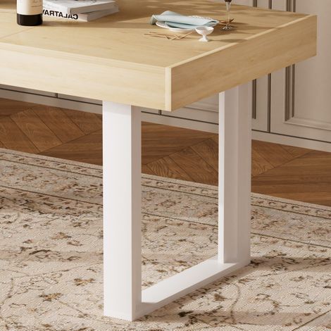 Table à manger extensible 120-160 cm en bois avec pieds blancs, style rétro moderne, capacité 8 personnes (1/5)
