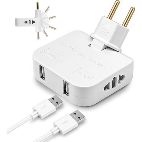 Multiprise Plate Derriere Meuble, Multiprise Extra Plate, 16A/250V Prise Plate USB, 2 Ports USB + 2 Prises, Rotation de 180° (1/5)
