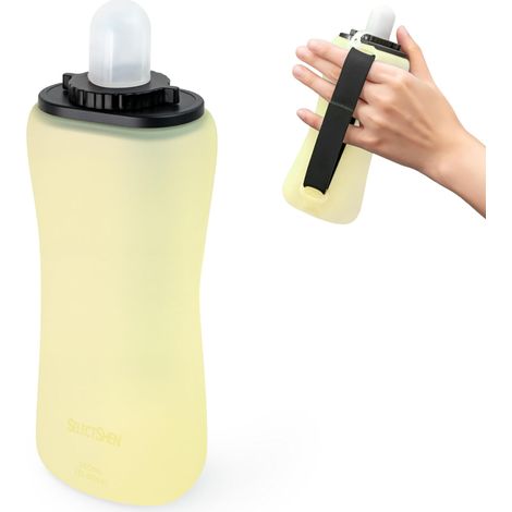 Bouteille d'eau pliable portable à main en silicone 350 mL, contenant d'eau de course portable pliable étanche avec sangle de main, bouteille réutilisable sans BPA et sans odeur adaptée au camping, vo (1/5)