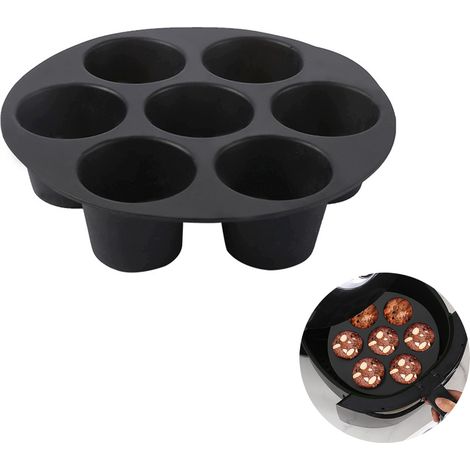 Moule à muffins en silicone à 7 cavités, moule à muffins pour friteuse à air chaud, moule à cupcakes - Moule à chocolat pour cupcakes (noir) (1/5)