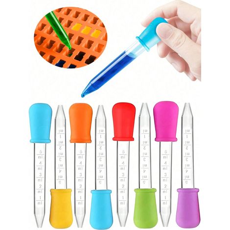 6 pcs Pipettes à silicone pour liquide, Pipette médicale transparente de 5 ml, Outil pipette coloré, Pipette silicone calibrée, Pipette pour remplir des essences cosmétiques (couleur aléatoire) (1/5)