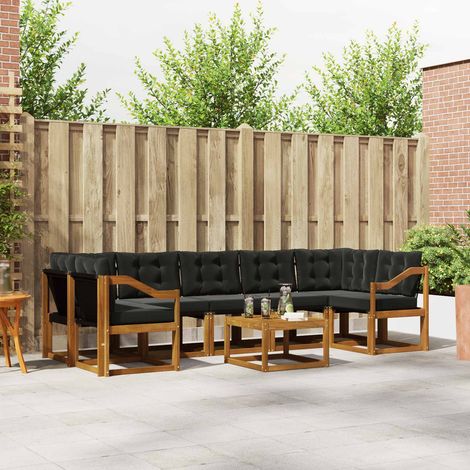 Outdoor-Sofagarnitur mit Kissen 8 pcs Natürlich und Schwarz