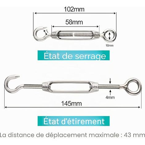 M4 Turnbuckle Hook and Eye 304 Stainless Steel (1/4)