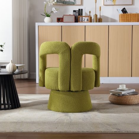 Fauteuil pivotant à 360° — Chaise ronde en tissu, large et généreusement rembourrée — Idéale pour salons, chambres, bureaux et salles d'attente — Vert olive (1/4)
