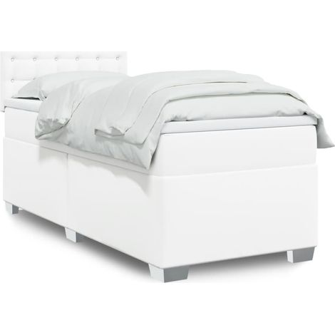 Boxspringbett mit Matratze Weiß 90x190 cm Kunstleder