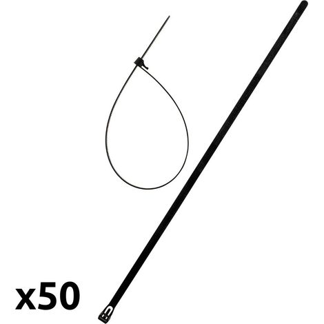 Zenitech – Lot de 50 colliers réutilisables 7,6x200mm – Plastique noir – Gâchette de desserrage rapide – Pour câblage électrique
