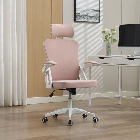Silla de oficina ergonómica de malla, reposacabezas y soporte lumbar ajustables, rosa DESVIAE (1/5)