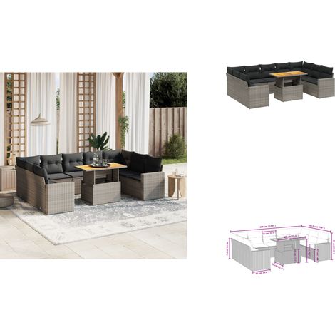 Salon de jardin avec coussins 10 pcs gris résine tressée - Ensemble Salon De Jardin - Meuble Extérieur - Résine Tressée - Rotin Synthétique - Table Extensible (1/3)