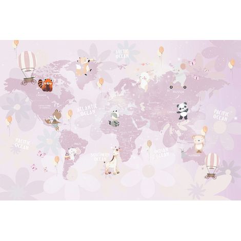 Papier peint panoramique Enfants - Carte du Monde - 390 cm x 260 cm (1/2)