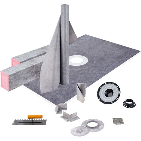 Kit de rehausse pour receveur de douche, 38"x60", étanche avec bride centrale PVC 4", grille inox 4", 2 rehausses coupables et truelle, adapté à la salle de bain. (1/5)