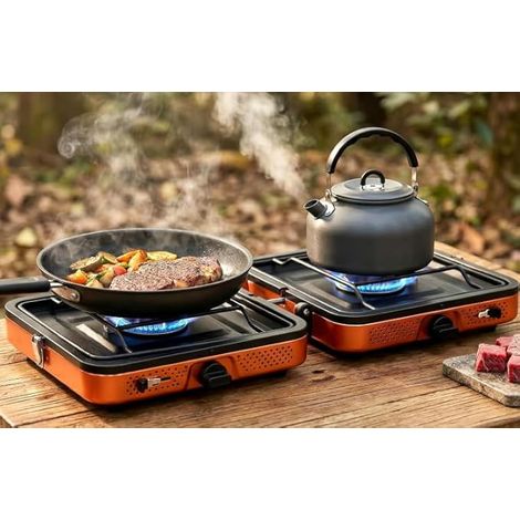Portable Camping Stove 2 Burners 4400 W, Gas Stove for Outdoor Cooking, Foldable Stove with Ignition for Hiking Picnic Travel (1/5)