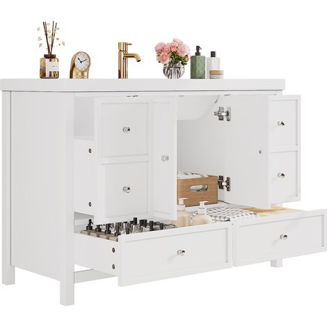 Mobile sottolavabo con 4 Cassetti e 2 Ante Soft Close, Lavabo in Resina, da Pavimento, in MDF, 120 × 50 × 86.5 cm (1/5)