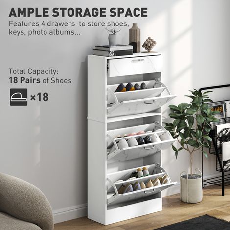 Stylish Marble White Shoe Storage Cabinet for 18 Pairs with Adjustable Shelves and Secure Anti-Tipping Design, Easy Assembly (1/5)
