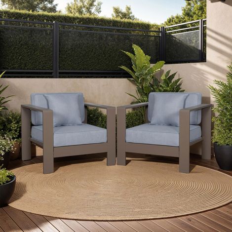 Lot de 2 fauteuils de jardin en aluminium taupe et gris clair