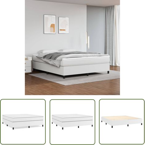 Maison Chic – Cadre de lit 160x200 cm similicuir blanc – Lattes en contreplaqué pour soutien optimal – Pieds robustes pour stabilité – Literie double (1/5)