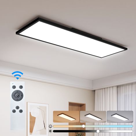 ZMH Plafonnier LED 100x25 cm, 18,5W Dimmable, Télécommande, 3000-6500K, Noir Ultra Plat (1/5)