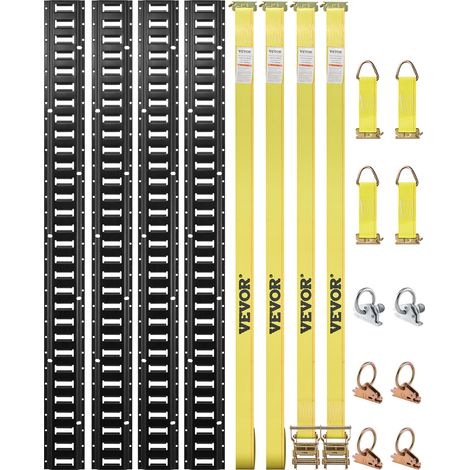 VEVOR Kit de Riel de Amarre Universal E-track de 1,52 m Juego de Rieles Horizontales de Pista E 18 Piezas Rieles de Amarre en E de Acero Versátil Riel E-track Negro para Carga en Camionetas Remolques