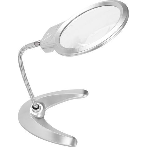 Loupe sur Pied Loupe de Lecture Pliante Réglable Loupe Grossissante Double Lentille 2 X 5X Supporte Loupe de Table Bureau avec 2 LED Lampes pour Lecture Brodent Exploration Réparation (1/5)
