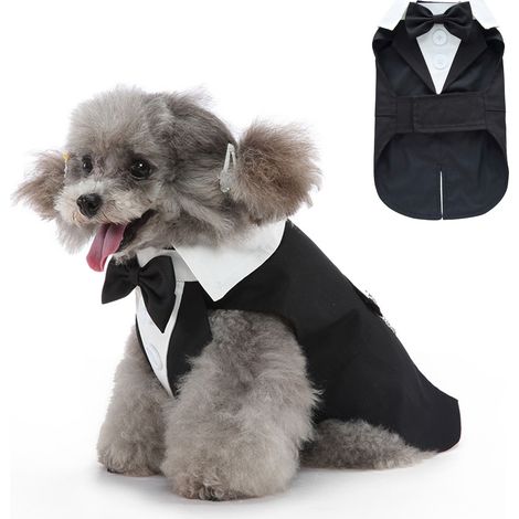 1 costume smoking chien chat, nœud papillon ajustable, polyester noir, pour mariage ou fête (1/5)