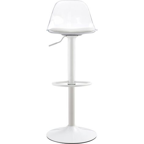 Pack de 2 taburetes de bar regulables 82-104 cm, respaldo transparente, base blanca, giratorios (1/5)