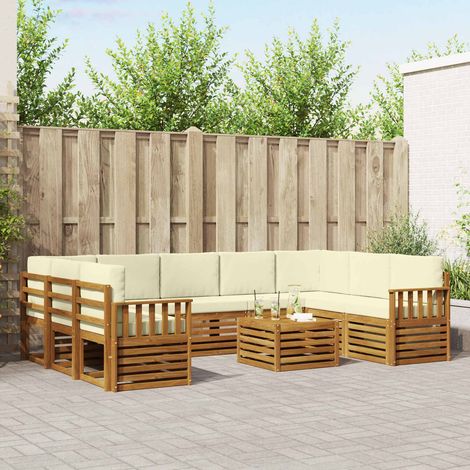 vidaXL Outdoor-Sofagarnitur 10 Stk. Natur und Creme (1/5)