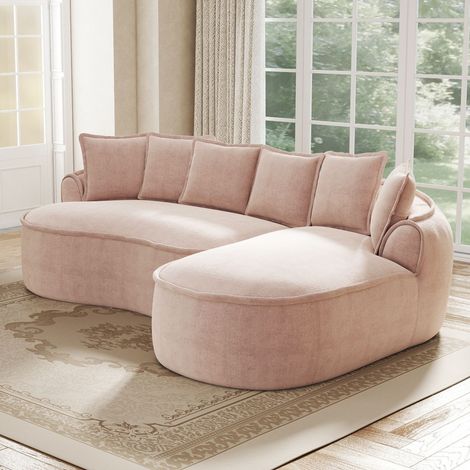 Canapé d’angle nuage 3 places 252 cm - canapé modulable compressé en chenille - chaise longue profonde mousse haute densité 32D avec coussins Rose (1/5)