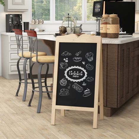 Tableau Double Chevalet Cadre Pliant Craies Liquides Gabarits Naturels Noir Bois 51x60x101cm (1/4)