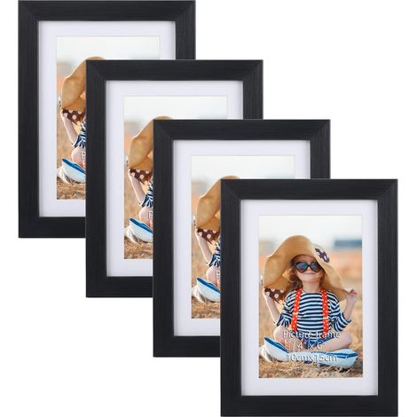 Cadre Photo Noir 10x15 cm Lot de 4 avec Passe-Partout, 13x18 cm sans Passe-Partout, Cadre Photo Mural et à Poser pour Chambre, Bureau, Salon et Gallerie (1/5)