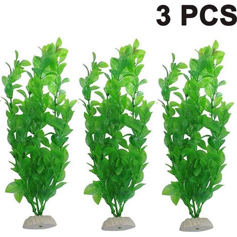 Lot de 3 grandes plantes artificielles pour aquarium, en plastique, pour aquarium, accessoires de décoration et plantes hydroponiques artificielles de haute qualité, idéales pour tous les poissons, à (1/5)