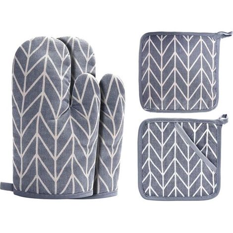 Set di guanti da forno e presine: guanti da cucina antiscivolo e resistenti al calore per grigliare e cuocere al forno (set da 4 pezzi, grigio) (1/5)