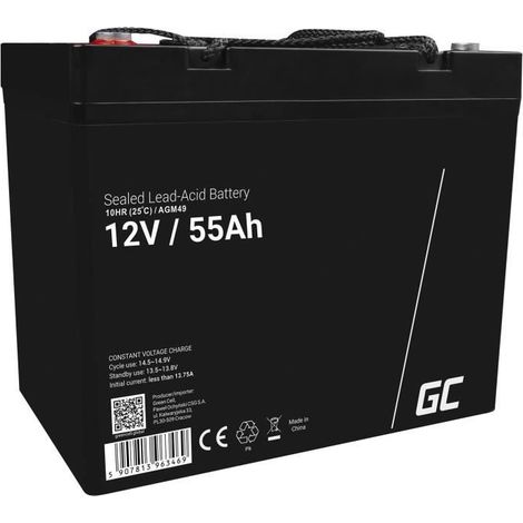 GreenCell® Rechargeable Batterie AGM 12V 55Ah accumulateur au Gel Plomb Cycles sans Entretien VRLA Battery étanche (1/4)