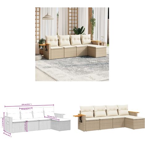 5-tlg. Garten-Sofagarnitur mit Kissen Beige Poly Rattan - Gartenmöbel - Outdoor Möbel - Rattan Sofa - Lounge Set - Esszimmergarnitur - Home & Living (1/3)