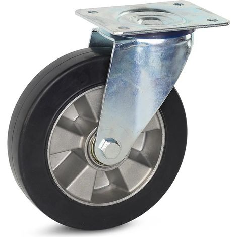 Roulette pivotante - MESO - Caoutchouc élastique noir - 200mm - Platine - 450kg (1/2)