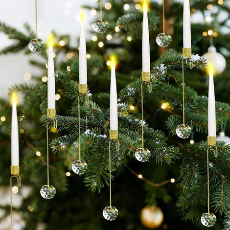 Weihnachtskerzen mit Fernbedienung und Timer, 12er-Set flammenlose Weihnachtsbaumkerzen, flackernde LED-Kerzen für den Innenbereich – Klare Kristallkugel (1/5)