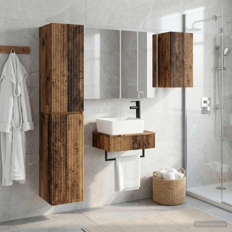 vidaXL Bathroom Furniture Set 5 pcs Old Wood Engineered Wood and Glass (1/5)