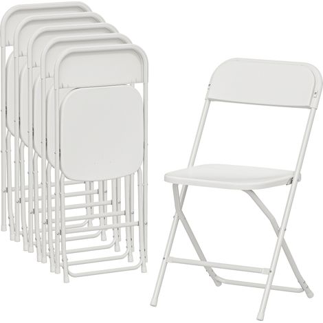 Set 6 Sedie Pieghevoli con Fori di Drenaggio in Plastica e Metallo, 45x49x79.5 cm, Bianco