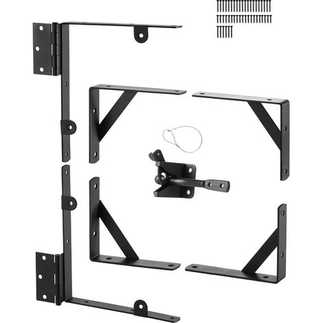 Support d'angle de portail anti-affaissement en fer, kit quincaillerie de cadre porte, avec corde de verrouillage à loquet, loquet de verrouillage, pour porte hangar, portail de corral, noir (1/5)