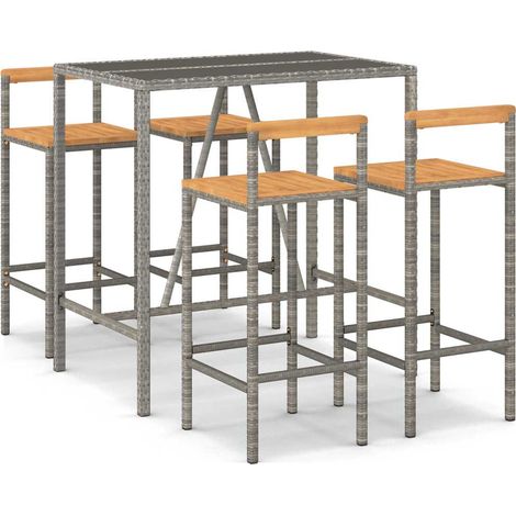 Maison Exclusive - Ensemble de bar jardin 5 pcs gris poly rotin/bois massif acacia (1/5)