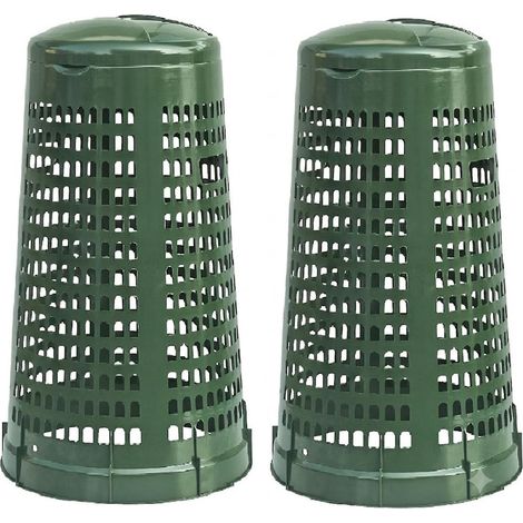 Set 2 Trespoli Bidone Verde + 10 Sacchi Spazzatura Omaggio da Esterno 100 Litri  con Coperchio e Anello Fermasacco contenitore cestino in Plastica Traforata Anti Odore per Giardino e Differenziata, (1/5)