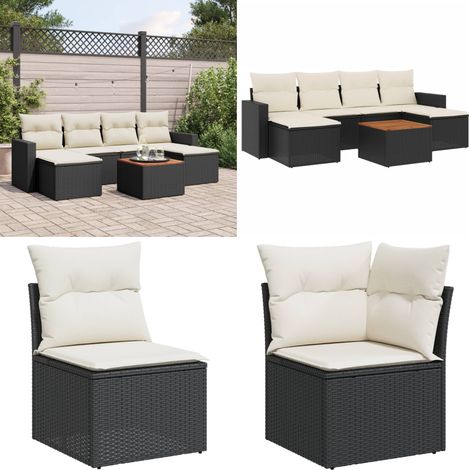 7-tlg. Garten-Sofagarnitur mit Kissen Schwarz Poly Rattan - Gartenmöbel - Esstischgarnituren - Outdoor Möbel - Lounge Set - Rattan Gartenmöbel - Home & Living (1/5)