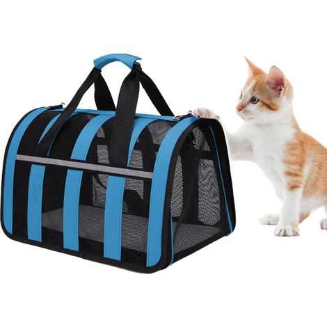 1 Sac Transport Chat, Pliable et Respirant, Nylon Léger, avec Matelas Souple, pour Voyage Avion Train Voiture