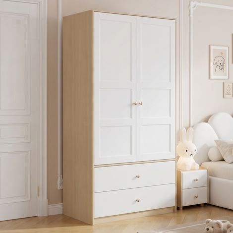 Armoire 2 portes, 2 tiroirs, barre de penderie, 100x48x180 cm, laquée (1/5)