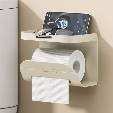 Porte-papier toilette mural, blanc, 1811,713,7 cm, multifonctionnel, porte-papier toilette/porte-serviettes sans perçage. (1/5)