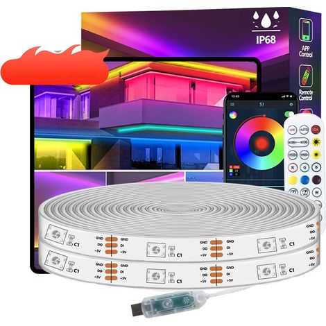 Bande LED extérieure encapsulée multicolore USB - 18 LED/mètre - Bluetooth 2,4 GHz RGBIC (1/5)