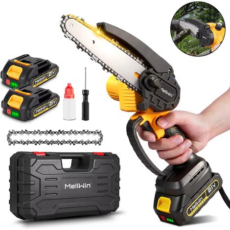 Scie à chaîne électrique sans fil 6 pouces – mini tronçonneuse d’élagage portative – compatible batterie 18V – 2 batteries incluses