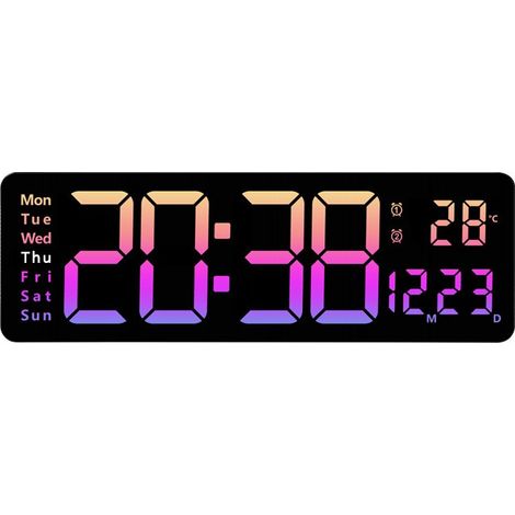 Horloge murale LED nordique 40 cm (16 pouces), grand écran avec thermomètre, calendrier et alarme, pour salon 5526 rose (1/5)