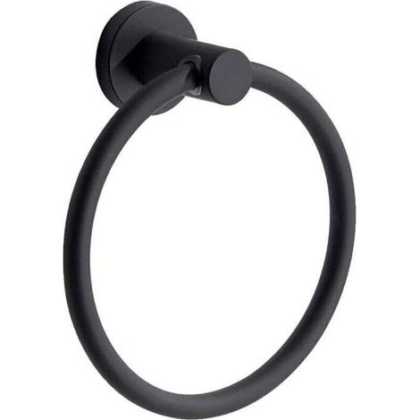 Porte-Serviettes, Anneau Porte Serviettes Mural Givré Noir en Acier Inoxydable 304, Porte Serviette Rond pour Salle de Bain, Cuisine (Noir)